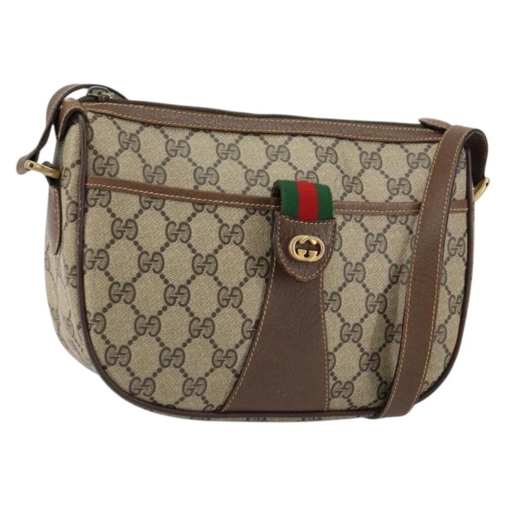 Authentic GUCCI GG Supreme Web Sherry Line Bag PVC Beige Gold 89 02 032